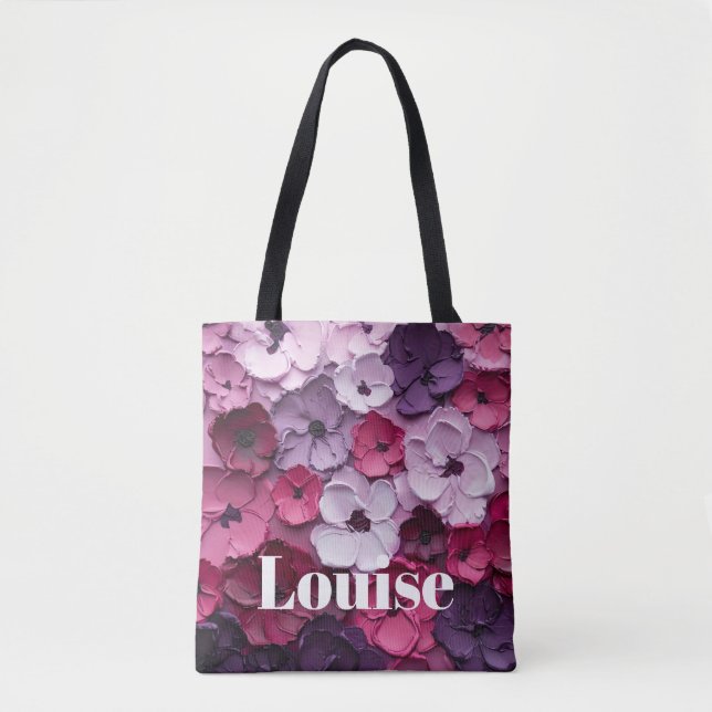 rosa und lila Blume Design mit individuellem Namen Tasche (Vorderseite)