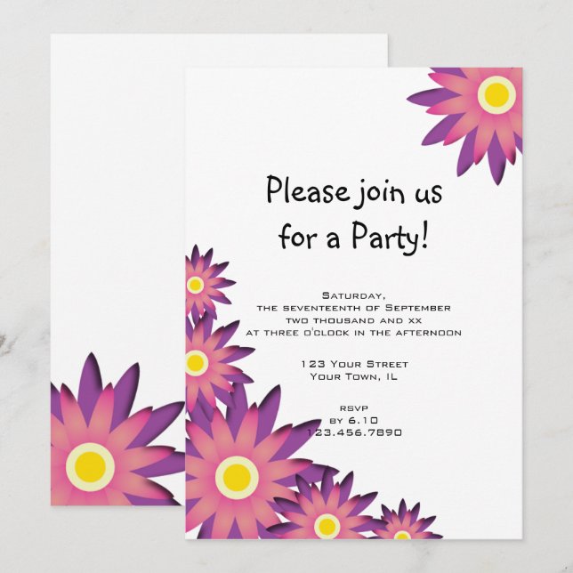 Rosa und Lila Blume Party Einladung (Vorne/Hinten)