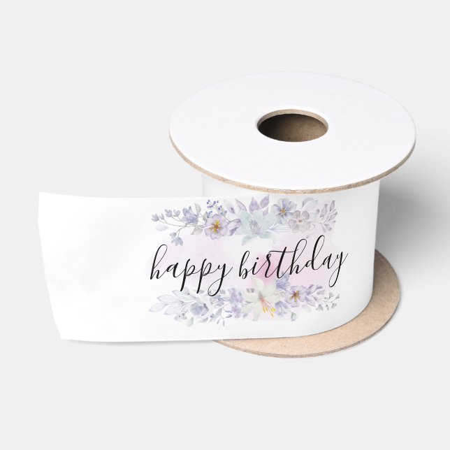 Rosa und Lila Blumendesign glücklich zum Geburtsta Satinband (Spule)