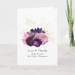 Rosa und Lila Blumenhochzeit Dankeskarte