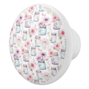Rosa und Lila Blumenkästen und Mason-Jars Keramikknauf