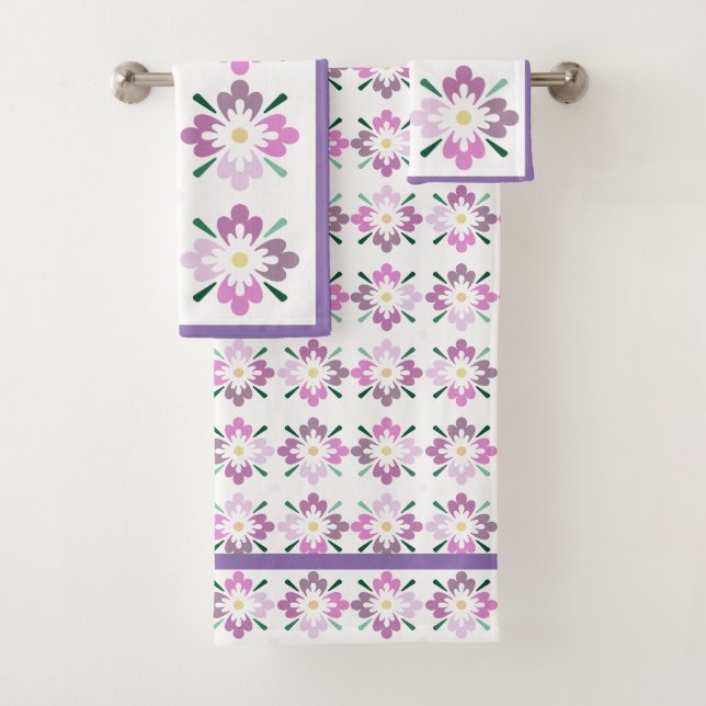 Rosa und lila Blumenmuster Badhandtuch Set (Insitu)