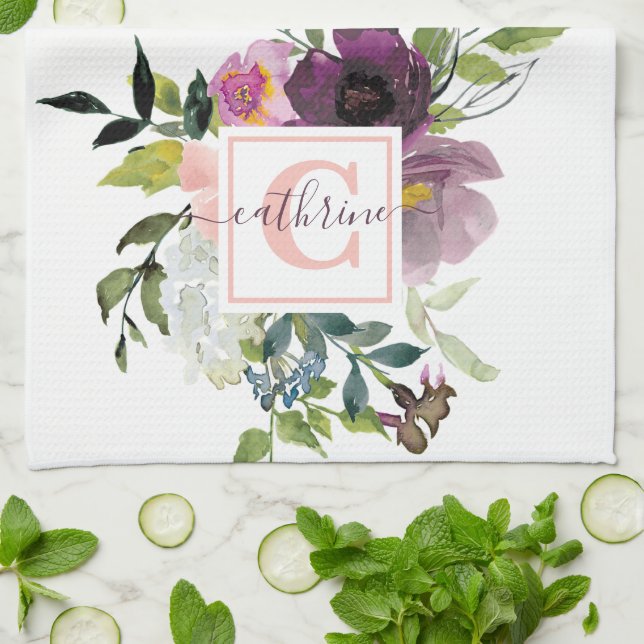 Rosa und lila blumenreich personalisiert geschirrtuch (Gefaltet)