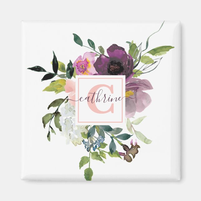 Rosa und lila blumenreich personalisiert magnet (Vorne)