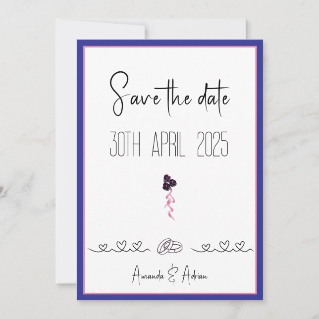 Rosa und lila Blüten Save The Date (Vorderseite)