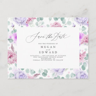 Rosa und Lila Blüten Save the Date Ankündigungspostkarte