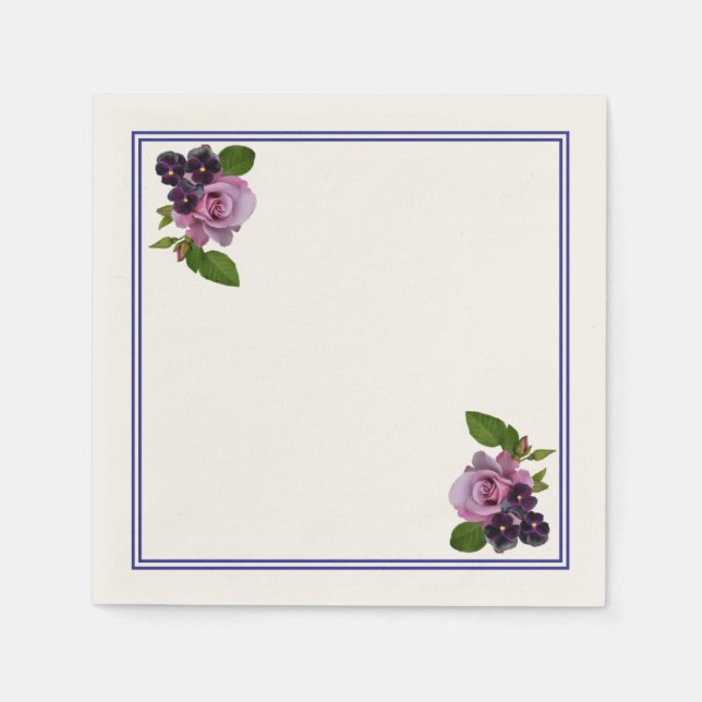 Rosa und lila Blüten Serviette (Vorderseite)