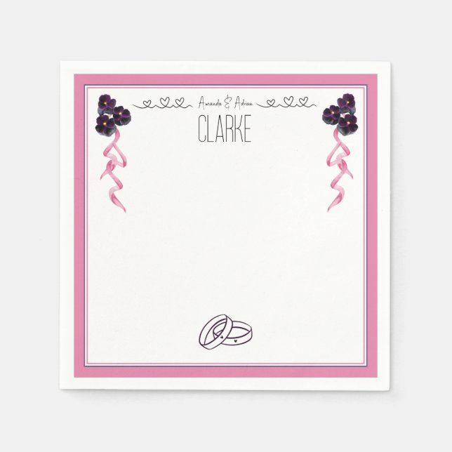 Rosa und lila Blüten Serviette (Vorderseite)