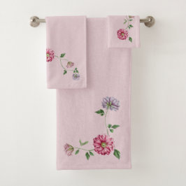 Rosa und Lila Blütenpflanze Badhandtuch Set