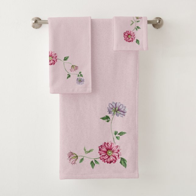 Rosa und Lila Blütenpflanze Badhandtuch Set (Insitu)