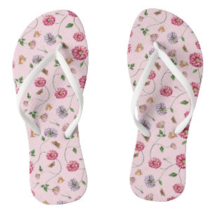 Rosa und Lila Blütenpflanze Flip Flops