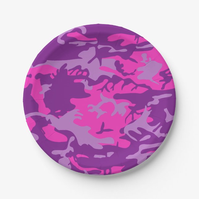 Rosa und lila Camouflage Pappteller (Vorderseite)