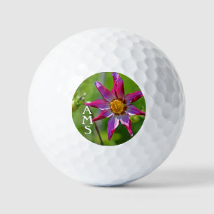 Rosa und Lila Dahlia-Blume-Monogramm Golfball