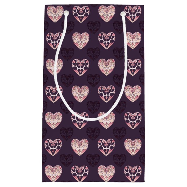 Rosa und Lila Deko Herz Gemusterter Geschenktasche Kleine Geschenktüte (Vorderseite)