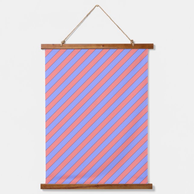 Rosa und Lila Diagonalstreifen Wandteppich Mit Holzrahmen (Vorderseite)