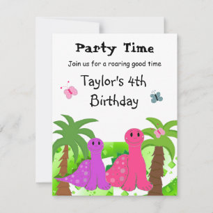 Rosa und Lila Dinosaurier zum Geburtstag Einladung