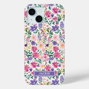 Rosa und lila Ditsy Blumen monogrammiert Case-Mate iPhone Hülle