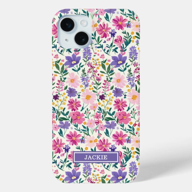 Rosa und lila Ditsy-Blumen monogrammiert Case-Mate iPhone Hülle (Rückseite)