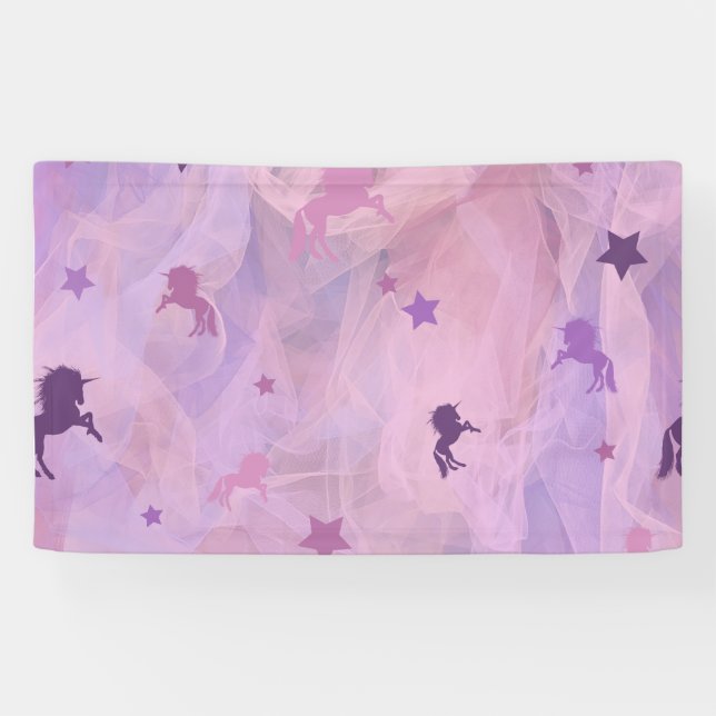 Rosa und lila Einhorn- und Sterndesign - Mädchen s Banner (Horizontal)