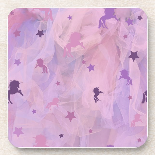 Rosa und lila Einhorn- und Sterndesign - Mädchen s Getränkeuntersetzer (Vorderseite)