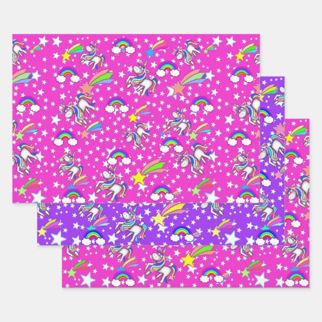 Rosa und Lila Einhornwaschpapier-Set Geschenkpapier Set (Set)