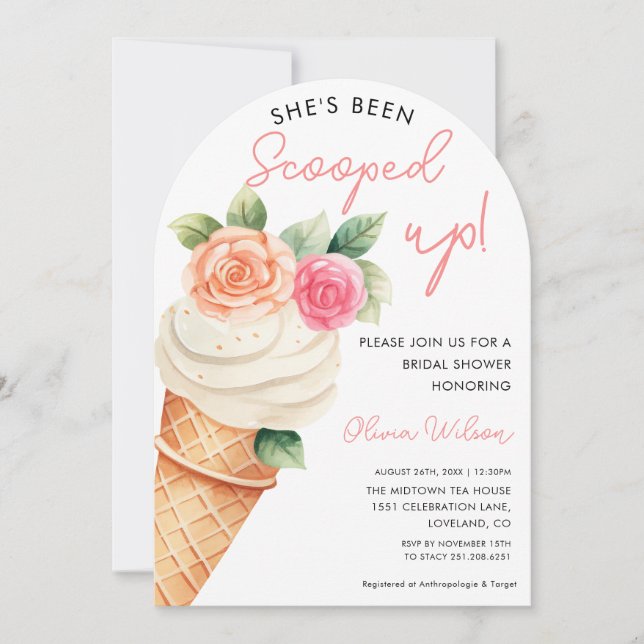 Rosa und Lila Eiscreme und Brautparty mit Blumen Einladung (Vorderseite)