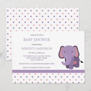 Rosa und Lila Elefant Baby Dusche Einladungen