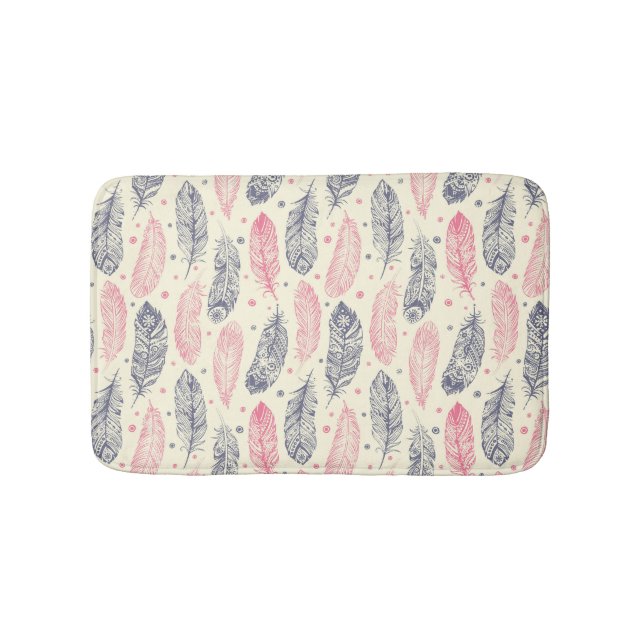 rosa und Lila Ethnic Fether-Muster Badematte (Vorderseite)