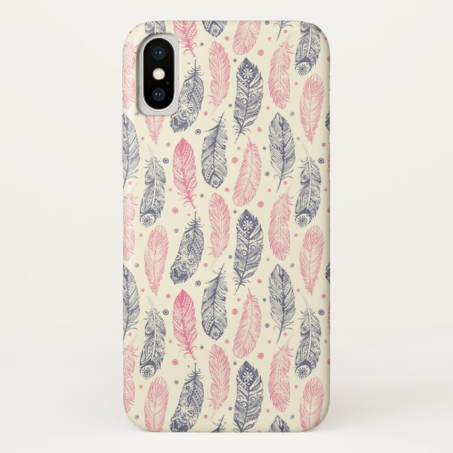 rosa und Lila Ethnic Fether-Muster Case-Mate iPhone Hülle (Rückseite)