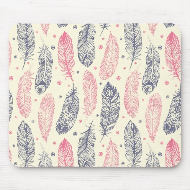 rosa und Lila Ethnic Fether-Muster Mousepad (Vorne)