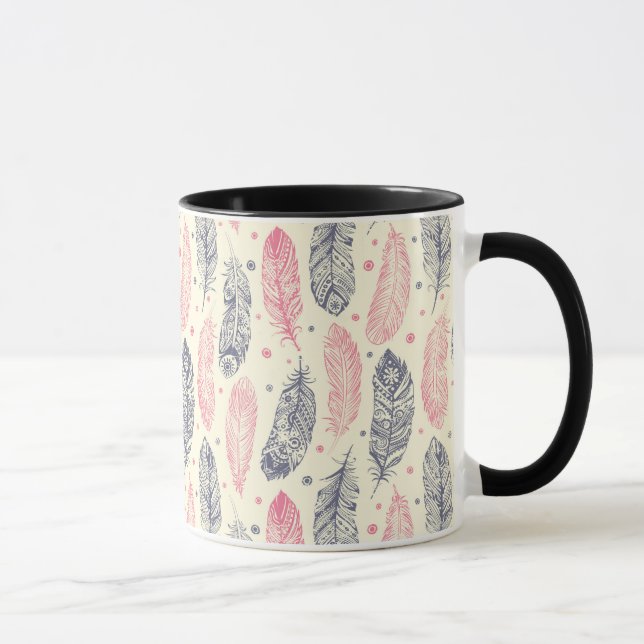 rosa und Lila Ethnic Fether-Muster Tasse (Rechts)