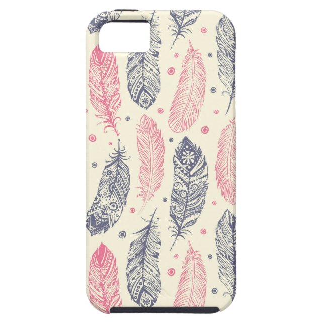 Rosa und lila ethnisches Feder-Muster Case-Mate iPhone Hülle (Rückseite)