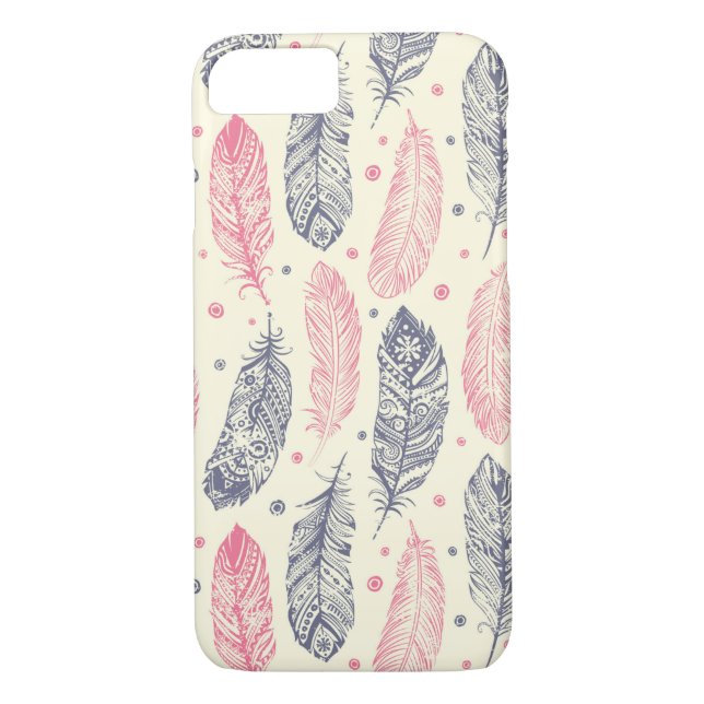 Rosa und lila ethnisches Feder-Muster Case-Mate iPhone Hülle (Rückseite)