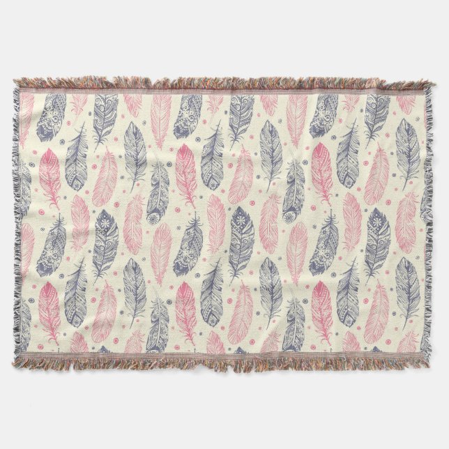 Rosa und lila ethnisches Feder-Muster Decke (Vorderseite)