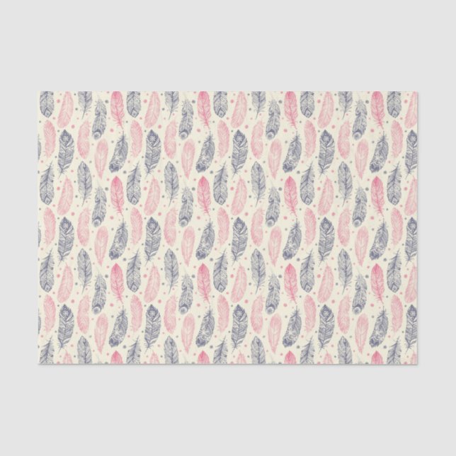 Rosa und lila ethnisches Feder-Muster Seidenpapier (Vorderseite)