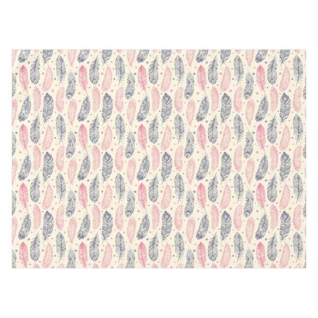 Rosa und lila ethnisches Feder-Muster Tischdecke (Vorderseite (Horizontal))