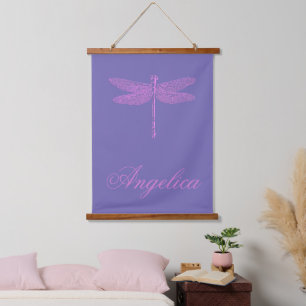 Rosa und Lila Fantasy Dragonfly personalisieren Wandteppich Mit Holzrahmen