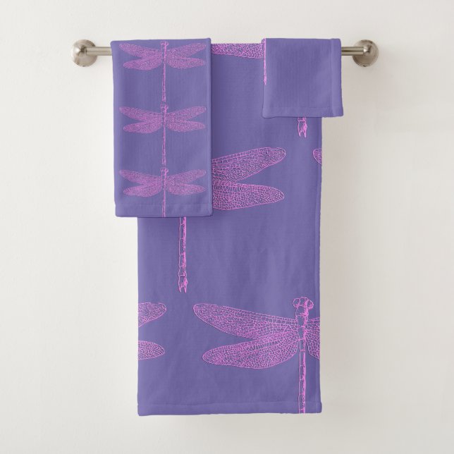 Rosa und Lila Fantasy-Libelle Badhandtuch Set (Insitu)