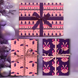Rosa und lila festliche Weihnachtsfreude  Geschenkpapier Set