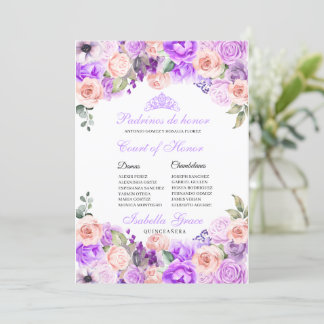 Rosa und Lila Flora Quinceanera Ehrengericht Einladung