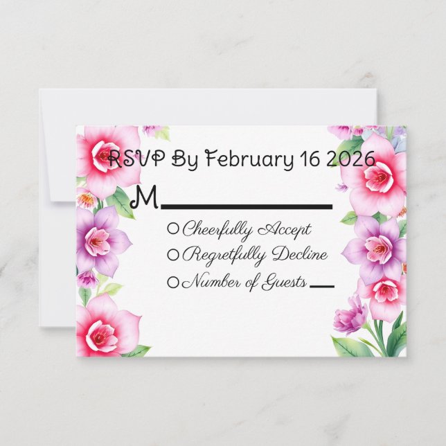 Rosa und Lila florale Ansprechkarte RSVP Karte (Vorderseite)