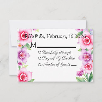 Rosa und Lila florale Ansprechkarte RSVP Karte