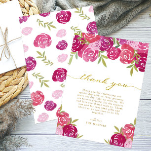 Rosa und Lila florale Rose Blätter Weiße Hochzeit Dankeskarte