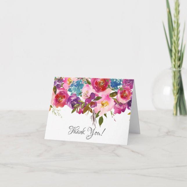 Rosa und Lila florales Brautparty Vielen Dank Dankeskarte (Vorderseite)