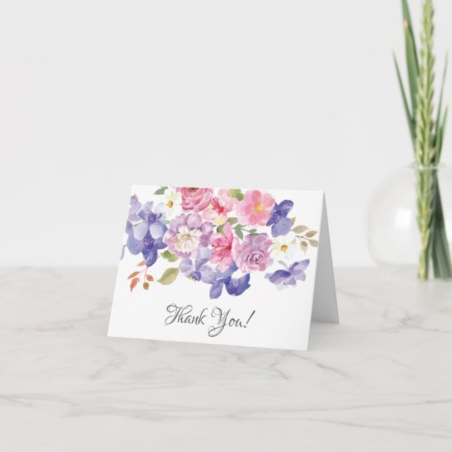 Rosa und Lila florales Brautparty Vielen Dank Dankeskarte (Vorderseite)