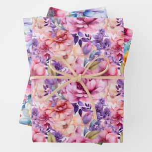 ROSA UND LILA FRÜHLINGSBLUMEN GESCHENKPAPIER SET
