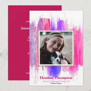Rosa und Lila gestrichene Glitzer Glitzern Abschlu Einladung