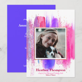 Rosa und Lila gestrichene Glitzer Glitzern Abschlu Einladung