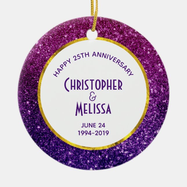 Rosa und Lila Glitzer-Edelsteine Keramik Ornament (Vorne)