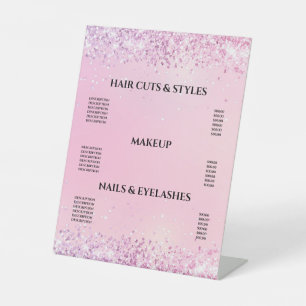Rosa und Lila Glitzer Rosa Haare Makeup Salon Sockelschild